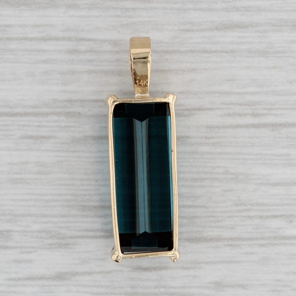 Gray 6ct Teal Lab Created Spinel Pendant 14k Yellow Gold Emerald Cut Solitaire