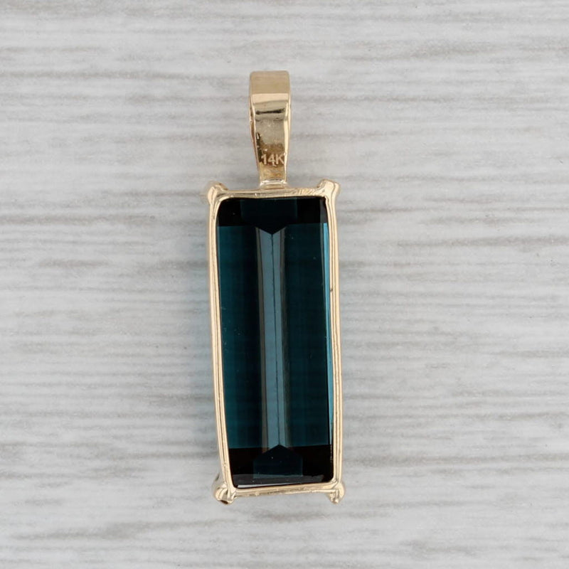 6ct Teal Lab Created Spinel Pendant 14k Yellow Gold Emerald Cut Solitaire