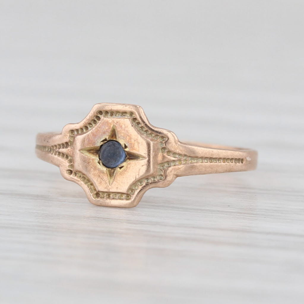 Ostby Barton Antique Blue Glass Ring 10k Yellow Gold Size 1 Imitation Sapphire