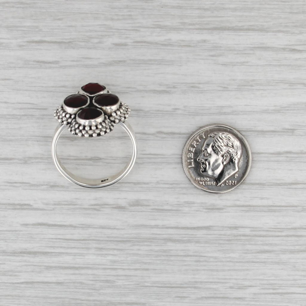 Garnet Cluster Ring Sterling Silver Size 9 Statement Cocktail