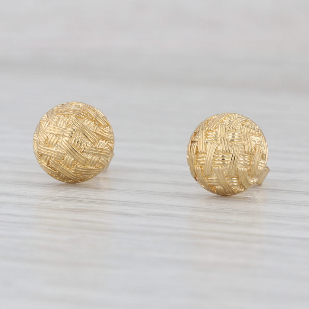 Italian Basket Weave Button Stud Earrings 18k Yellow Gold Dome Studs