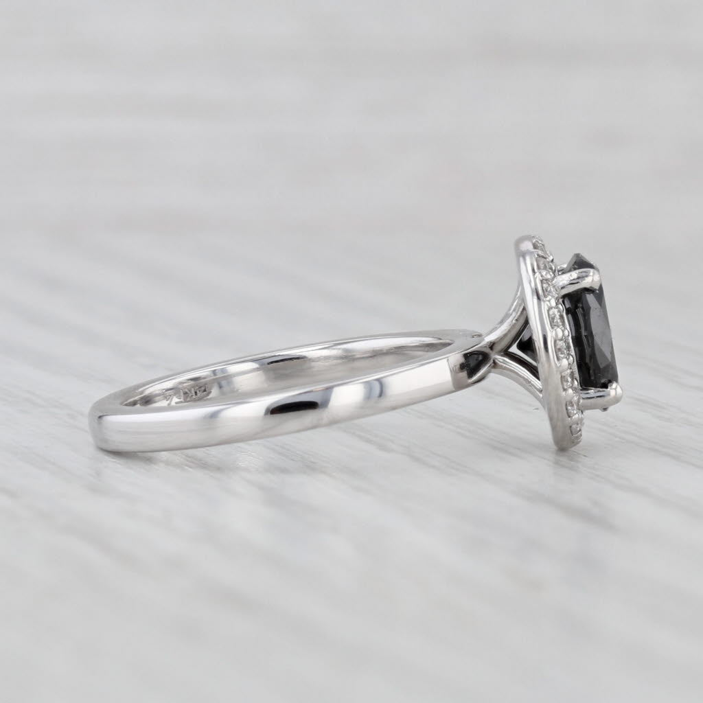 Light Gray 1.77ctw Black White Diamond Halo Ring 14k White Gold Size 8.25 Engagement