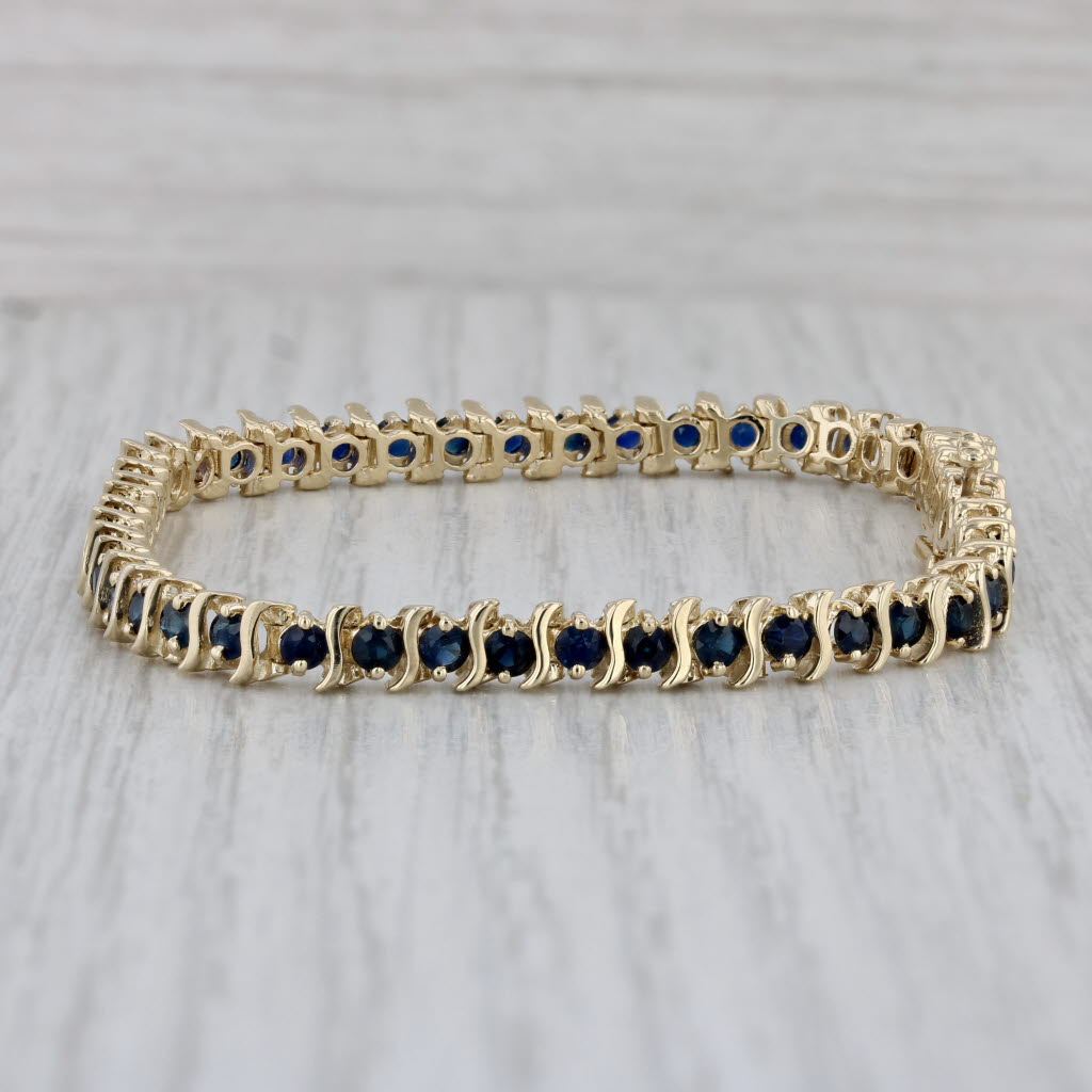 Gray 4ctw Blue Sapphire Tennis Bracelet 14k Yellow Gold 7" 5mm