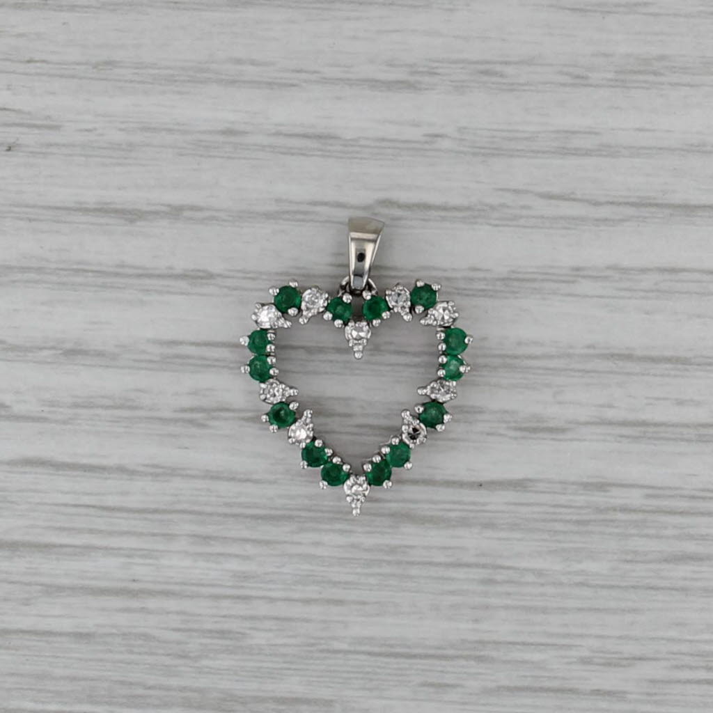 0.76ctw Emerald Diamond Open Heart Pendant 14k White Gold