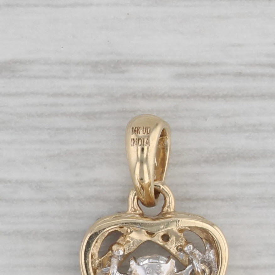 Gray Moving Floating Diamond Knot Pendant 14k Yellow Gold Small Drop
