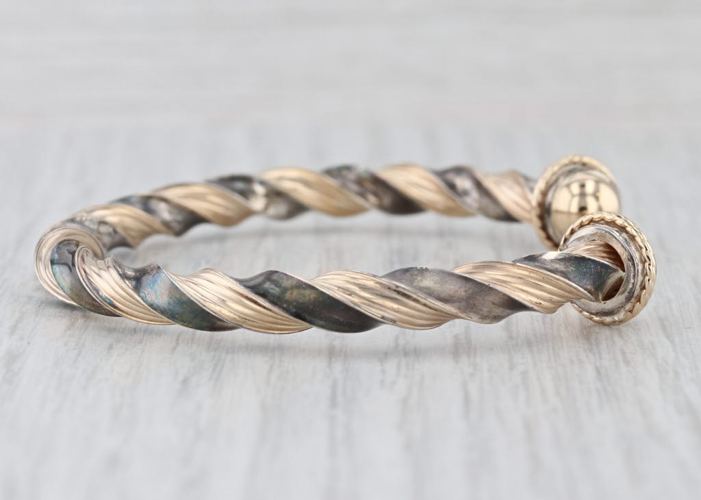 Peter Brams 2-Toned Twist Cuff Bracelet Sterling Silver 14k Gold 6.75"