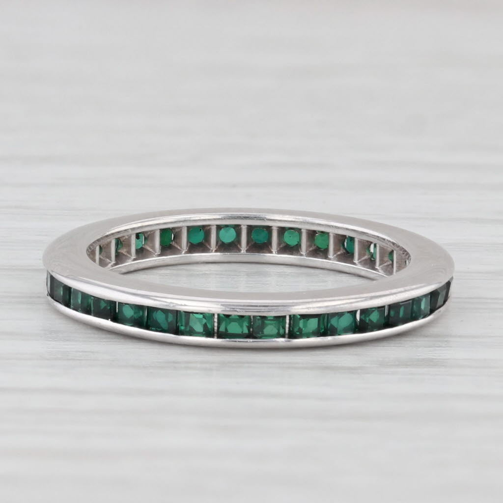 Light Gray Vintage Lab Created Green Gemstone Eternity Band 12k White Gold Size 4.5