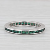 Vintage Lab Created Green Gemstone Eternity Band 12k White Gold Size 4.5