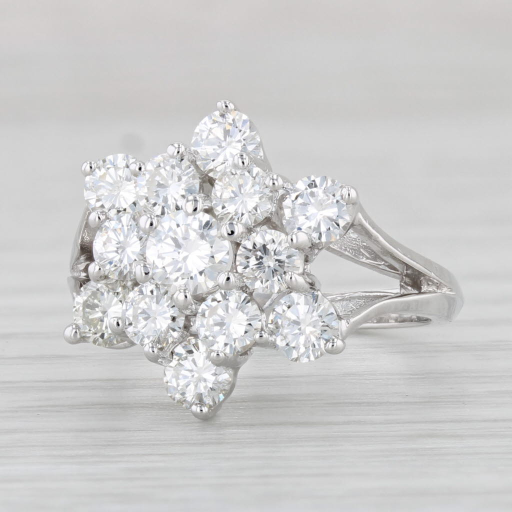 Light Gray 2ctw Diamond Cluster Star Flower Ring 14k White Gold Size 6.5