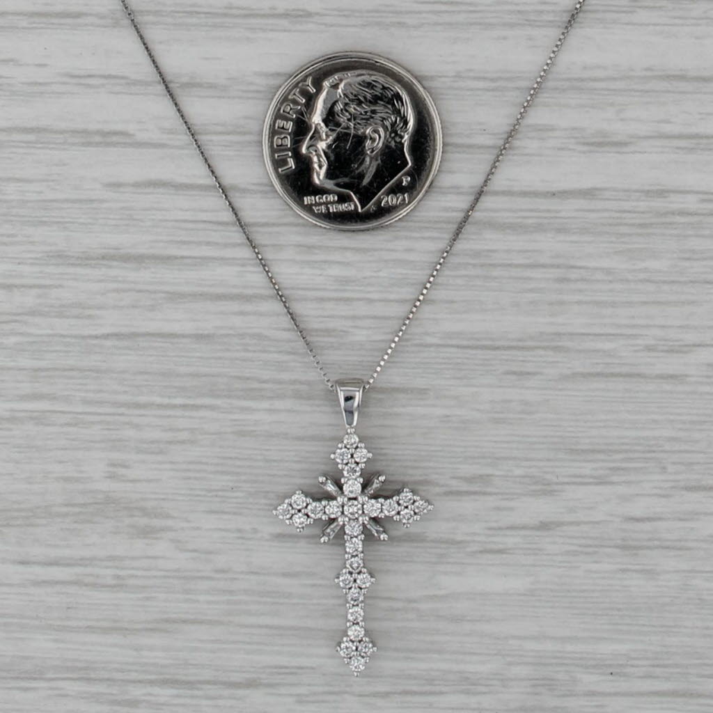0.47ctw Diamond Cross Pendant Necklace 14k White Gold 18" Box Chain