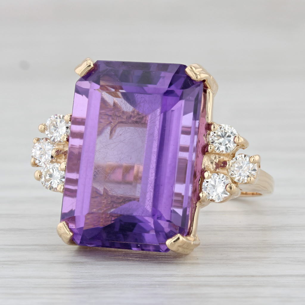 Light Gray 14ctw Large Emerald Cut Amethyst Diamond Ring 14k Yellow Gold Size 6.25 Cocktail