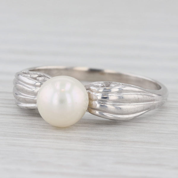 Light Gray Cultured Pearl Solitaire Ring 10k White Gold Size 7.75 Michael Anthony