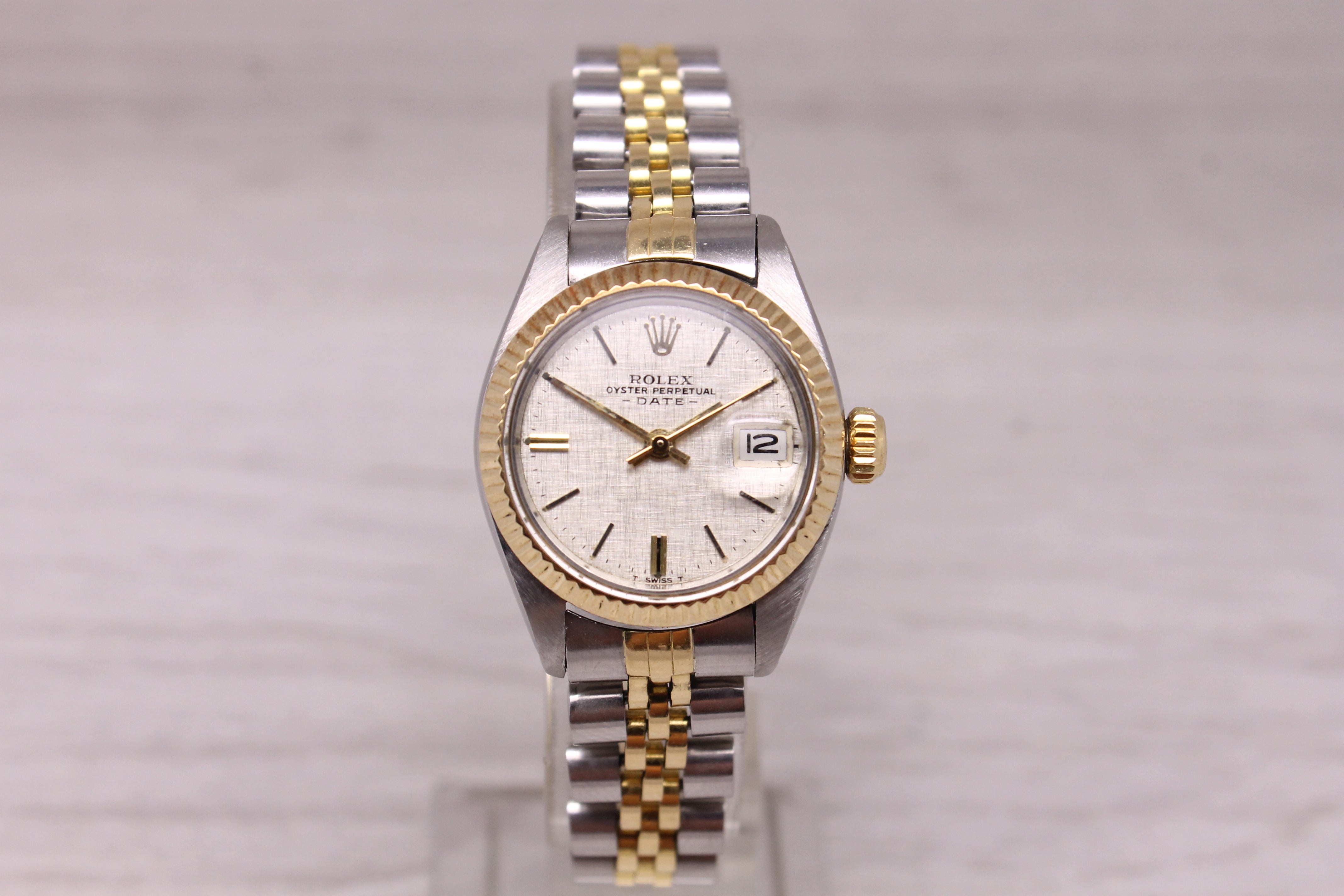 Vintage 1982 Rolex Date 6917 Ladies 26mm Steel & 18k Gold Automatic Watch Linen