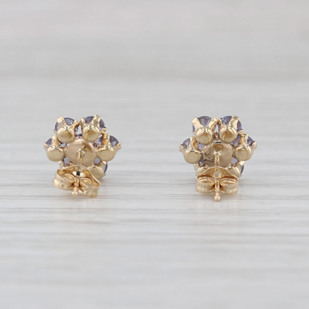 1.10ctw Tanzanite Flower Stud Earrings 14k Yellow Gold Small Studs
