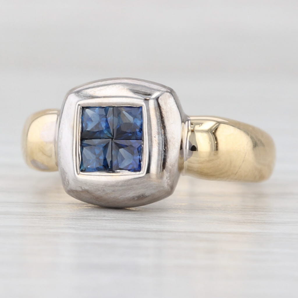 Light Gray 0.58ctw Blue Sapphire Ring 18k White Yellow Gold Size 6.5