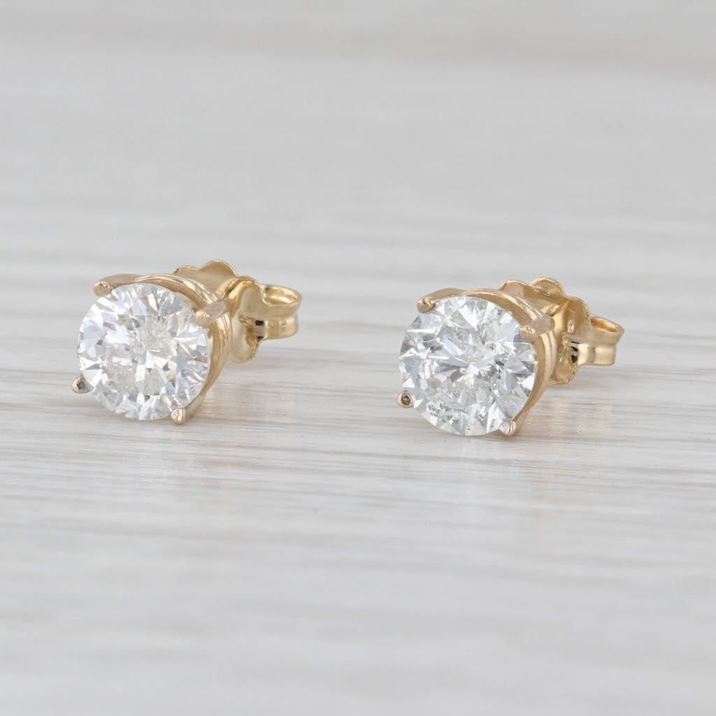 1.28ctw Diamond Stud Earrings 14k Yellow Gold Round Solitaire Studs