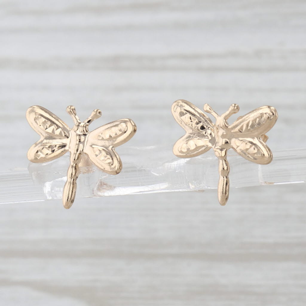 Dragonfly Stud Earrings 14k Yellow Gold Lightweight Studs