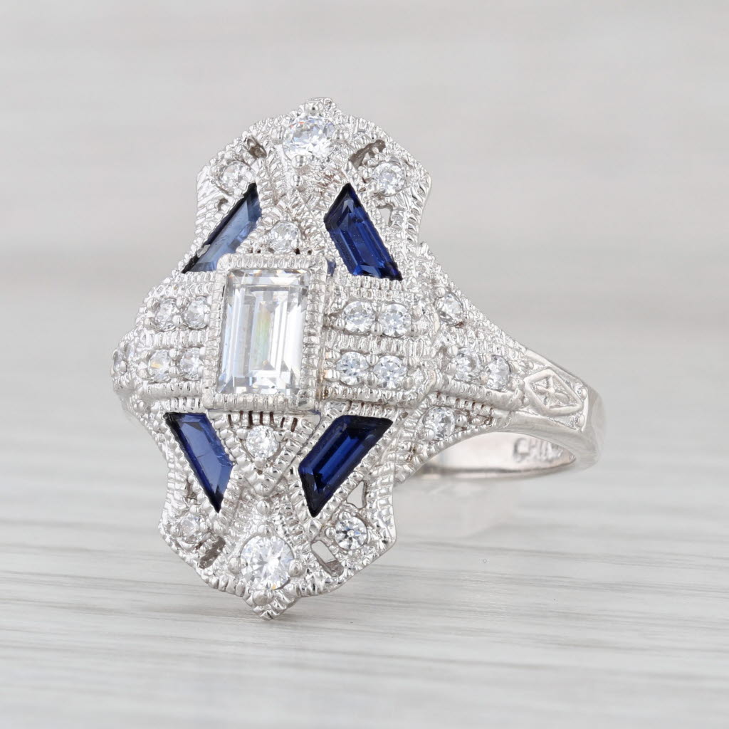 Cubic Zirconias Lab Created Sapphire Ring Sterling Silver Size 9 Cocktail