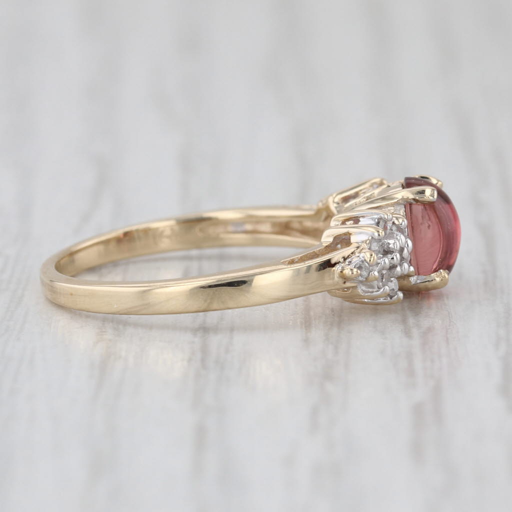 Pink Tourmaline Cabochon Diamond Flower Ring 10k Yellow Gold Size 7