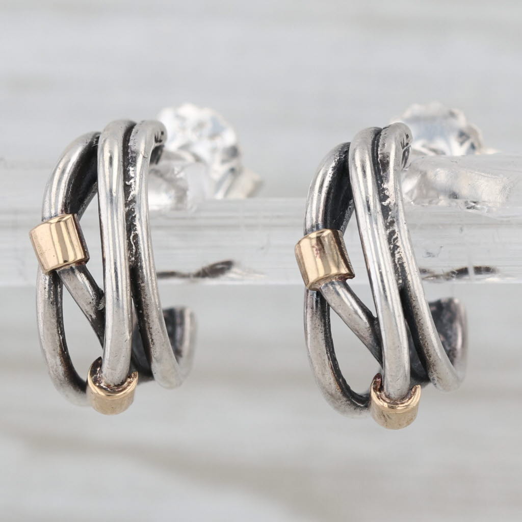 Gray Pandora Small Silver Rope Intertwined Earrings Sterling Silver 14k Gold 290263