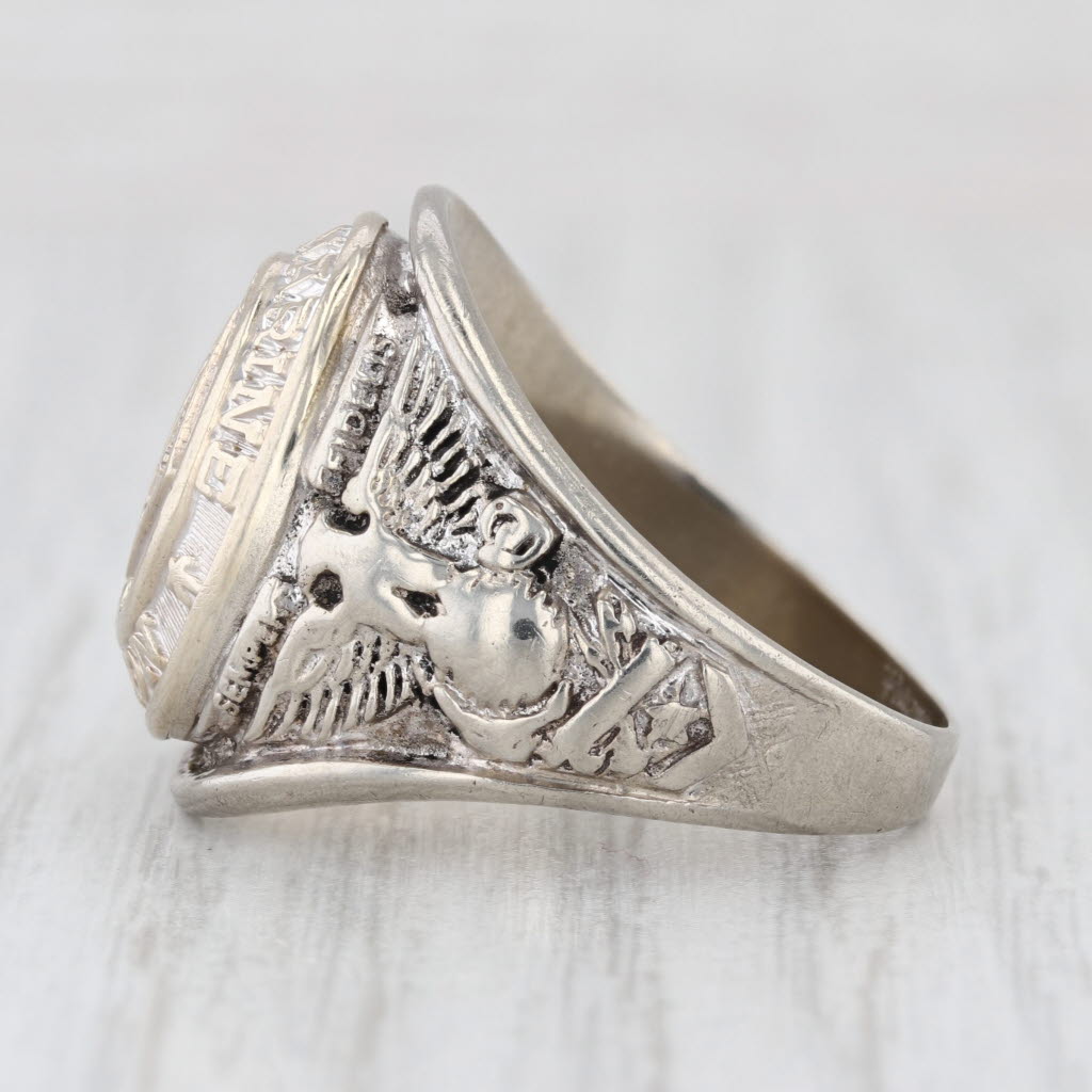 USMC 1st Marine Division Korea 1950 Ring 10k White Gold Size 9.75 Korean War