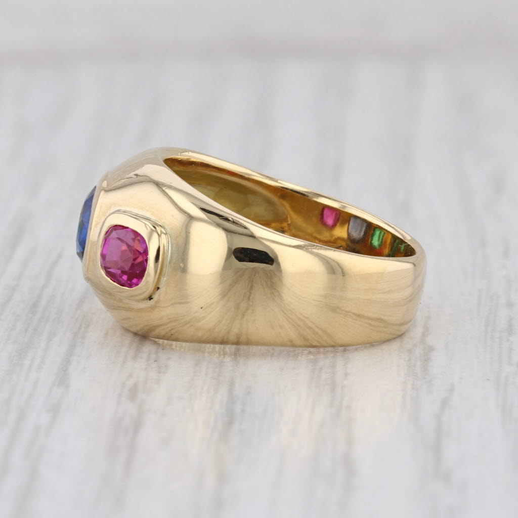 1.95ctw Sapphire Emerald Ruby Domed Ring 18k Yellow Gold Size 7.75