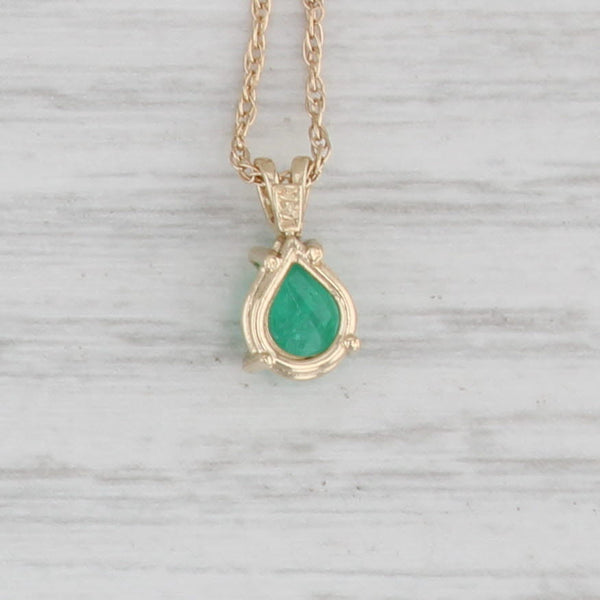 Light Gray 0.40ct Emerald Teardrop Pendant Necklace 14k Yellow Gold 16" Rope Chain
