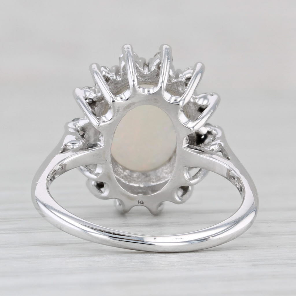 Light Gray Vintage Opal Diamond Halo Ring 14k White Gold Size 4.75