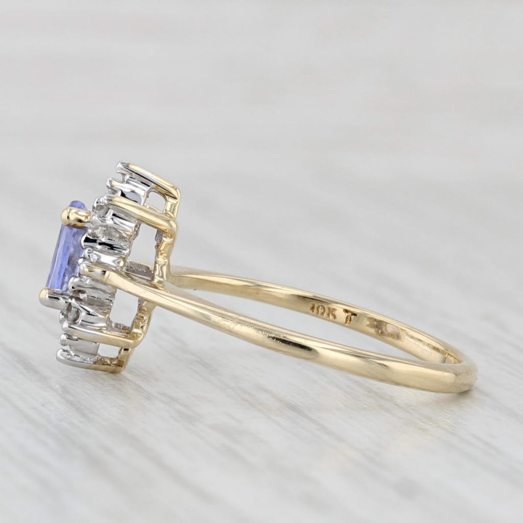 Light Gray 0.54ctw Oval Tanzanite Diamond Halo Ring 10k Yellow Gold Size 6.75 Engagement