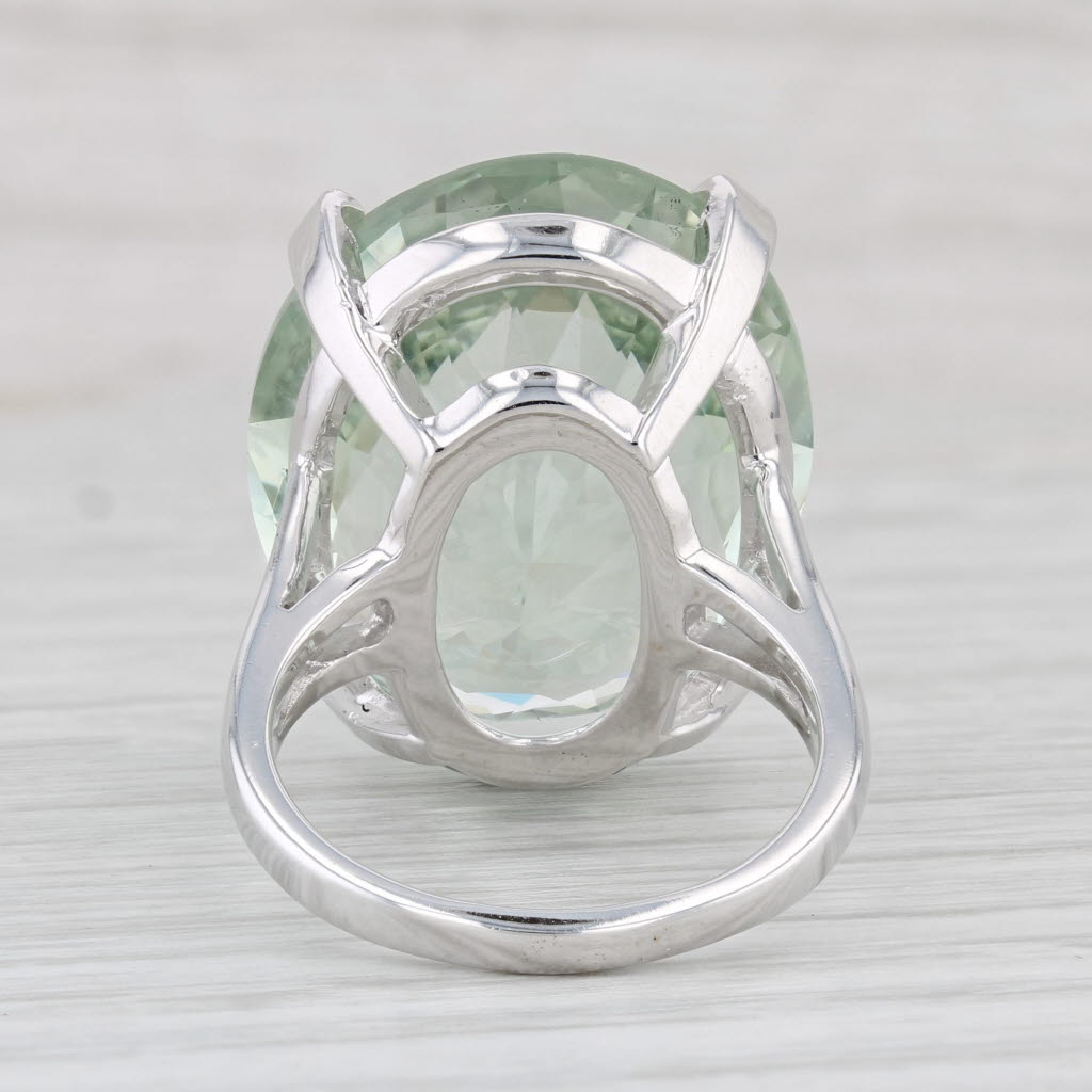 Light Gray 36ct Prasiolite Green Amethyst Ring 14k White Gold Size 7.5 Solitaire Cocktail