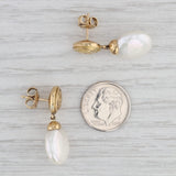 Light Gray Yvel Cultured Pearl Coin Diamond Dangle Earrings 18k Yellow Gold Pierced Drops