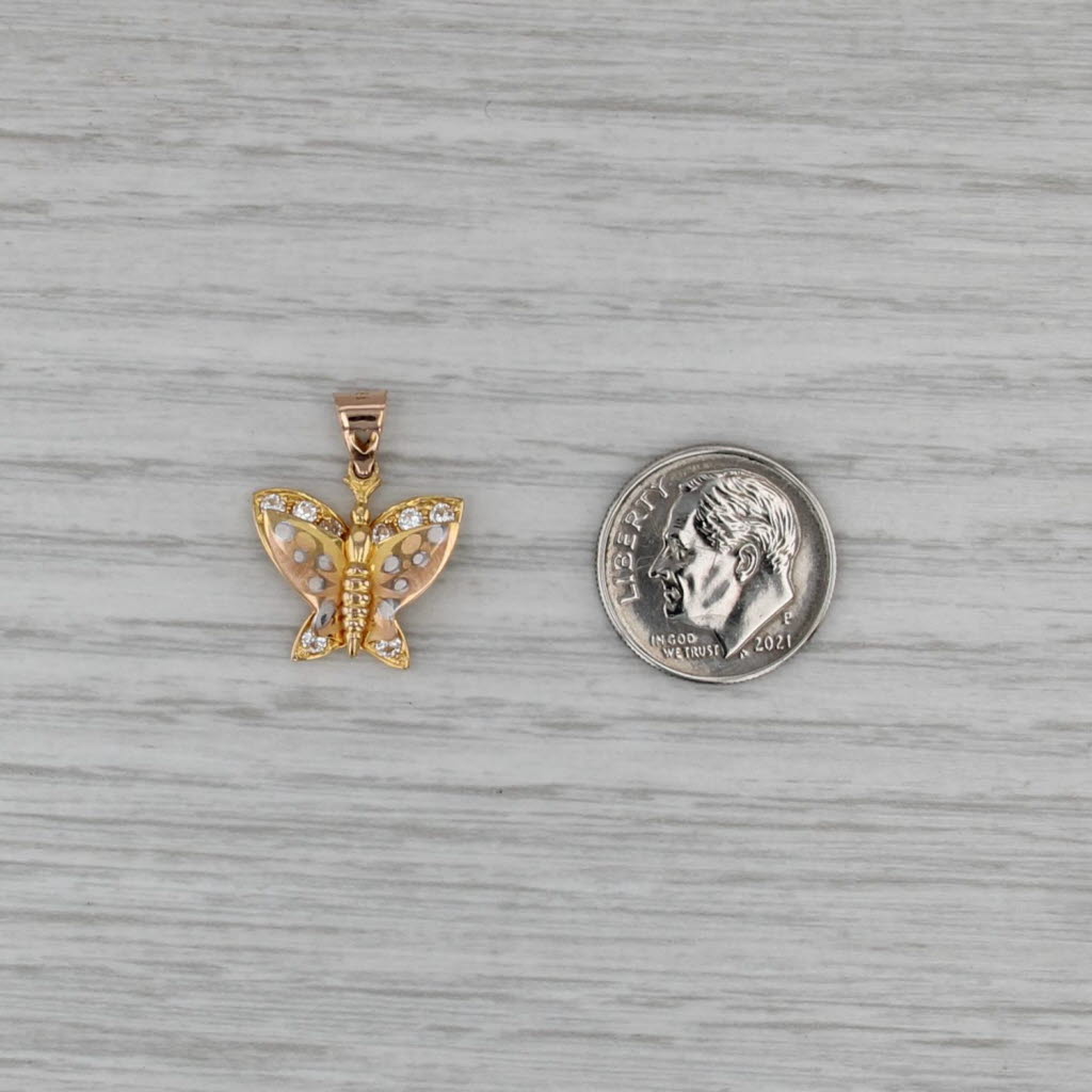 Butterfly Pendant 18k Yellow Gold Glass Enamel Small Drop