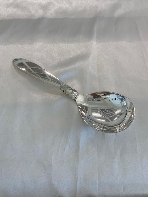 Georg Jensen Cactus Pierced Berry Serving Spoon Sterling Silver Denmark 8.75"