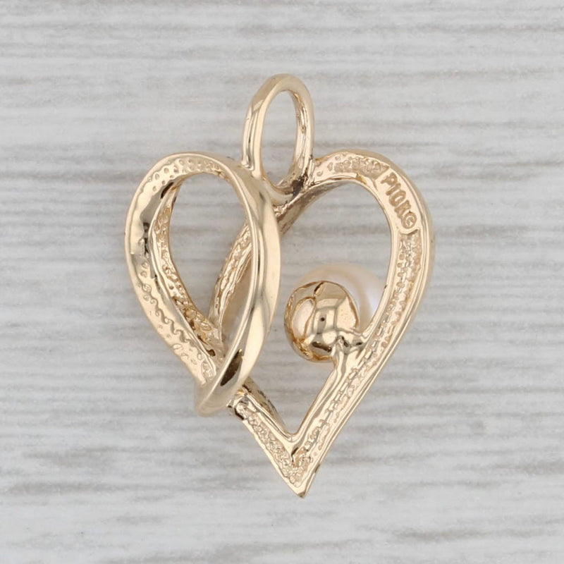 Caged Cultured Pearl Heart Pendant 10k Yellow Gold