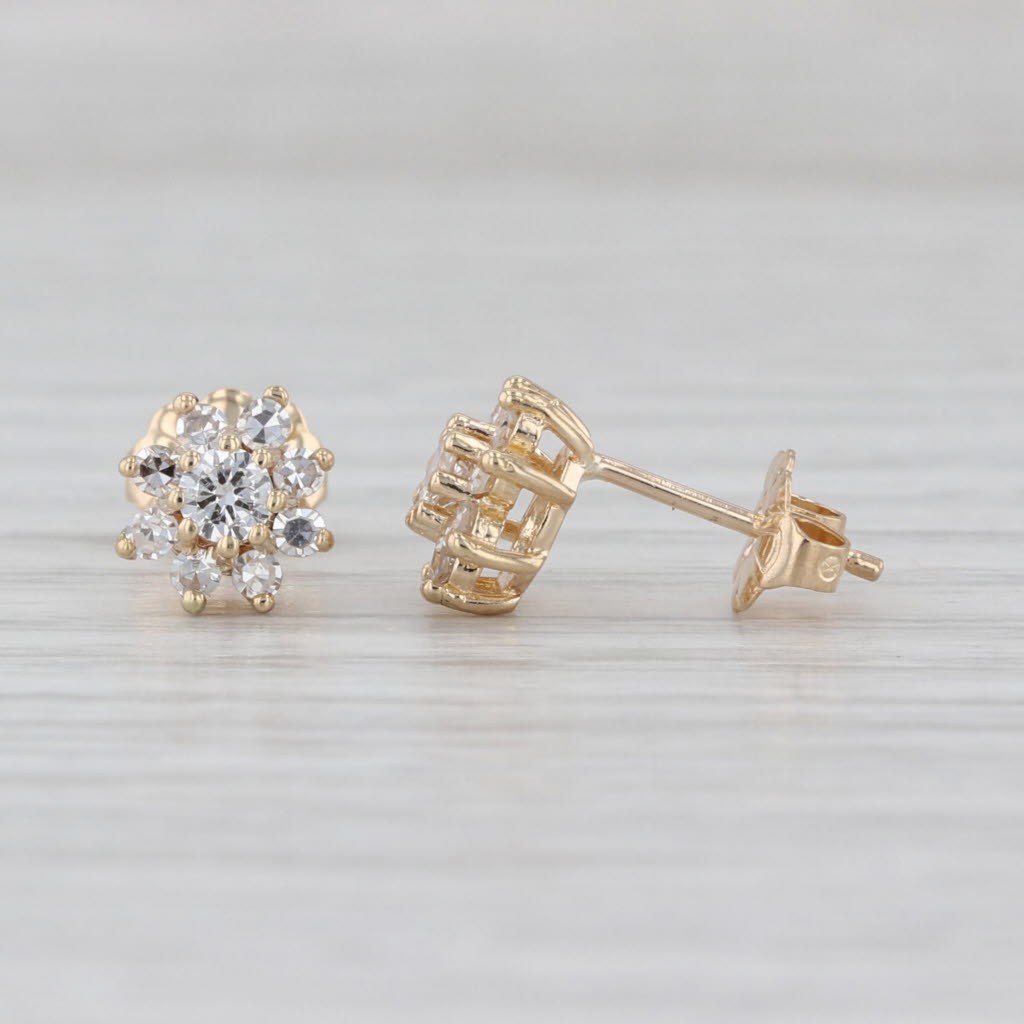 0.42ctw Diamond Flower Halo Stud Earrings 14k Yellow Gold Round Studs