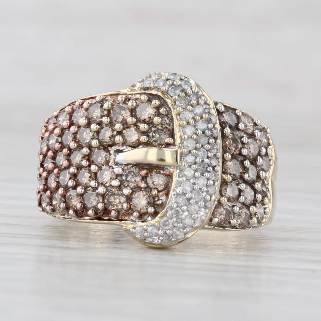 1.49ctw Champagne White Diamond Belt Buckle Ring 10k Gold Size 8.25 Cocktail