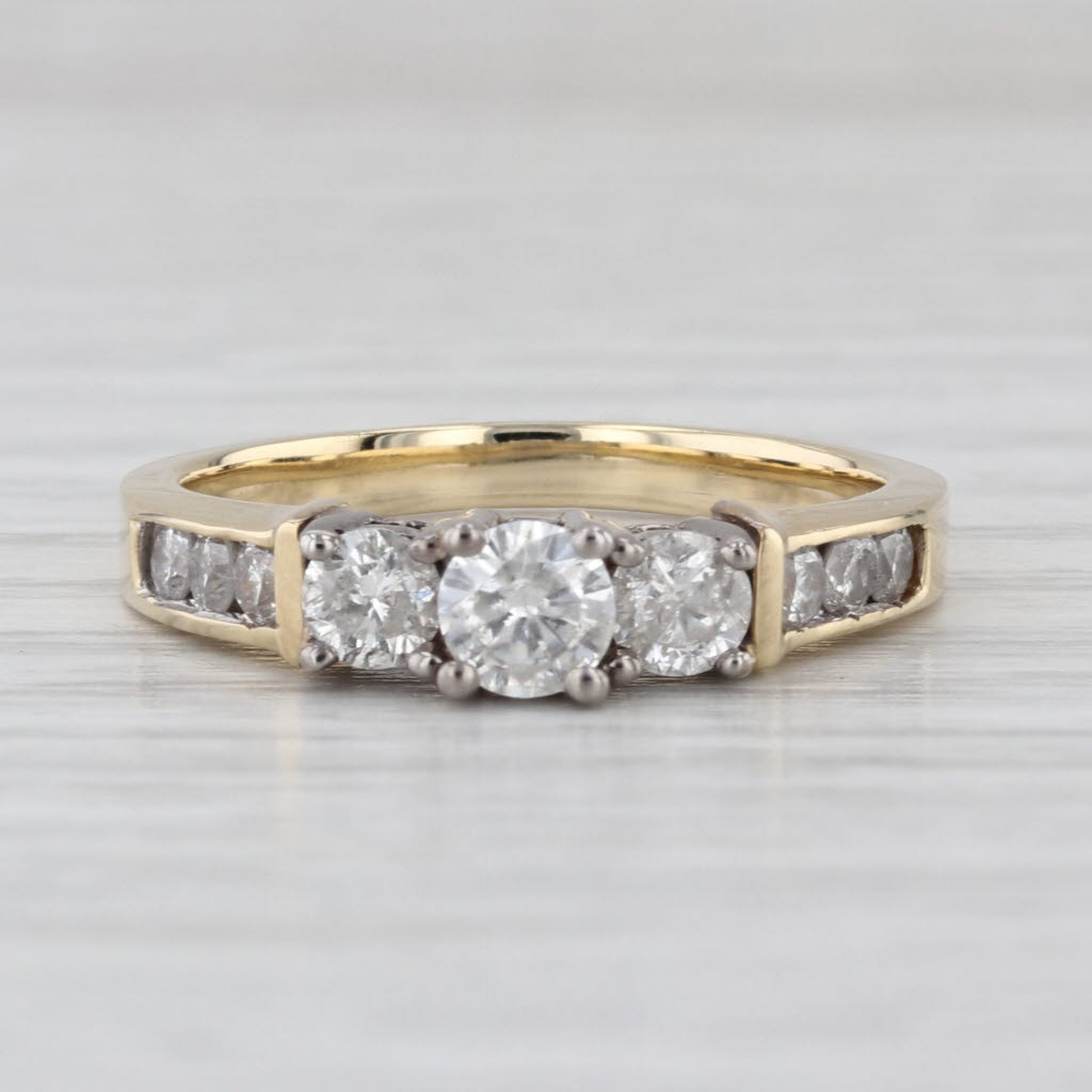 0.99ctw 3-Stone Round Diamond Engagement Ring 14k Yellow Gold Size 7-7.25