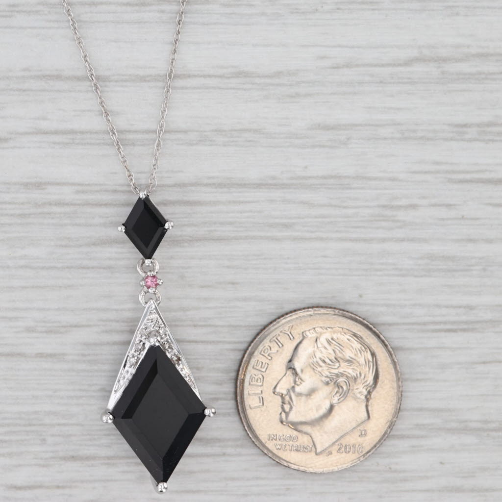 Light Gray Onyx Pink Tourmaline Diamond Pendant Necklace 14k White Gold 18.25" Rope Chain