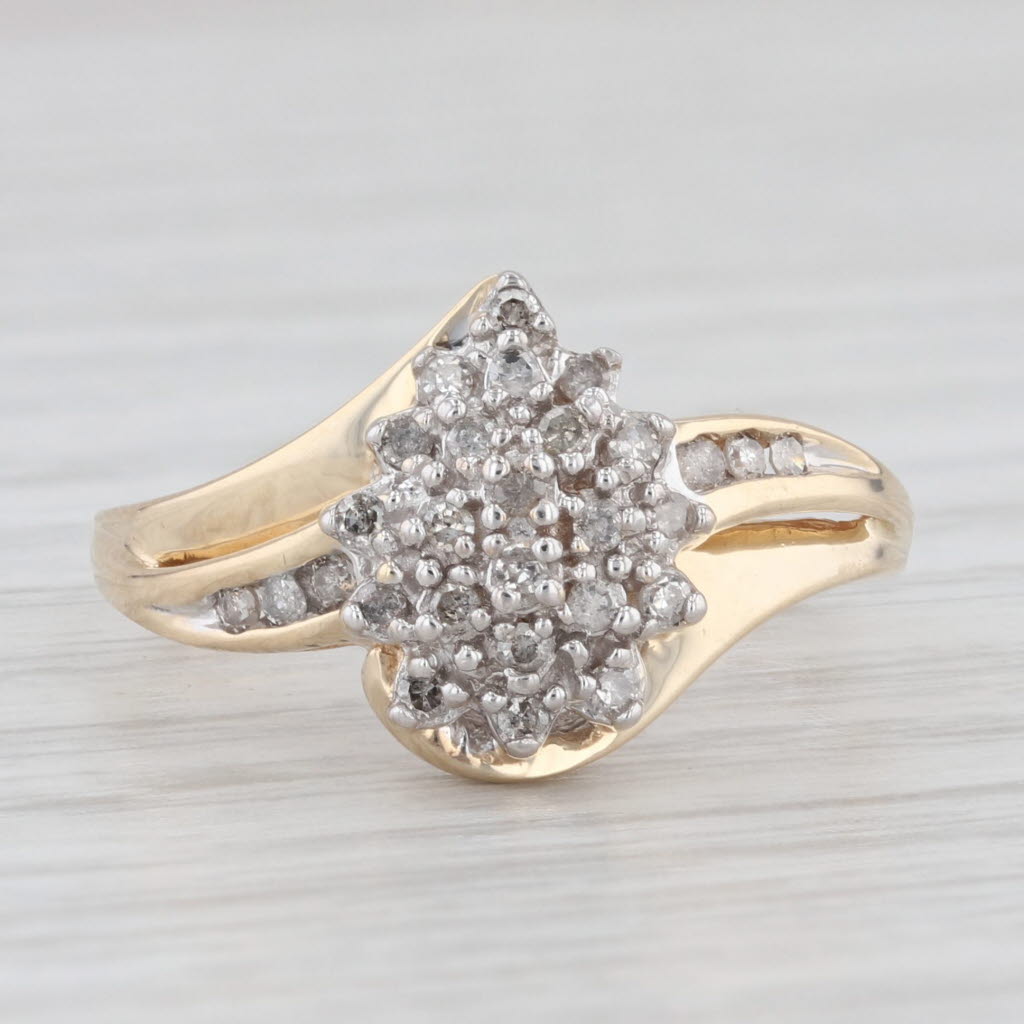 Light Gray 0.15ctw Diamond Cluster Bypass Ring 10k Yellow Gold Size 7 Engagement