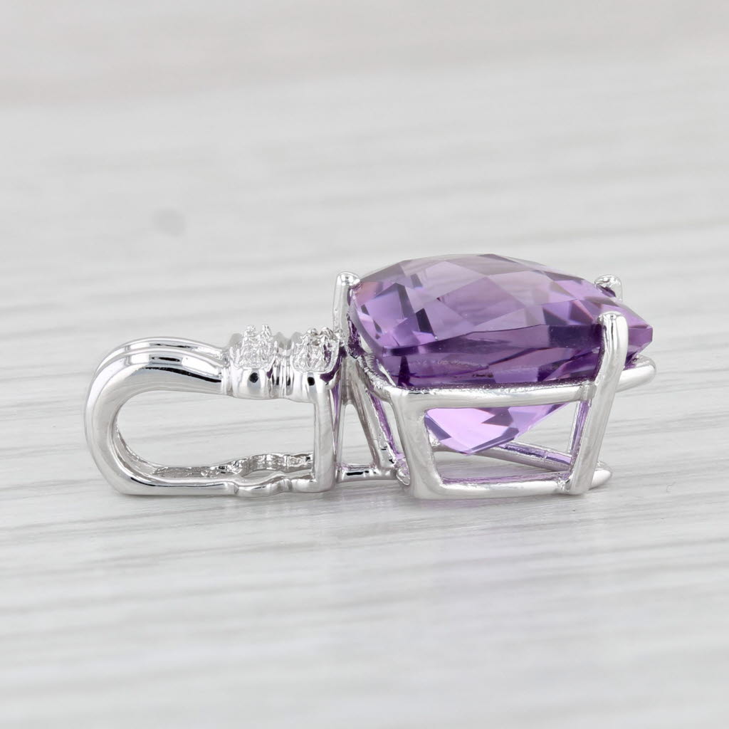 Light Gray 4.50ct Trillion Amethyst Pendant 14k White Gold Diamond Accent