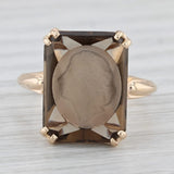 6.40ct Smoky Quartz Carved Cameo Ring 14k Yellow Gold Size 7.5