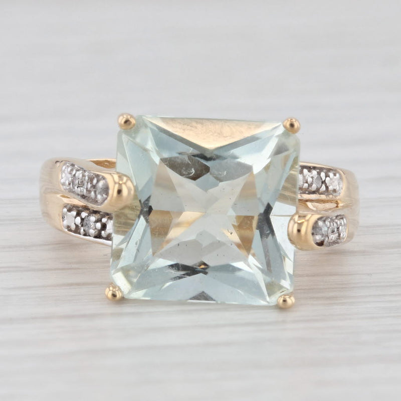 6.16ctw Prasiolite Green Amethyst Diamond Ring 10k Yellow Gold Cathedral Band