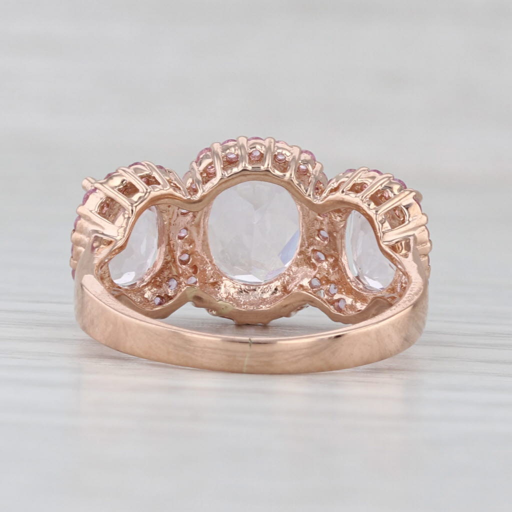 5ctw Pink Oval Kunznite Sapphire Halo 3-Stone Ring 10k Rose Gold Size 7.75