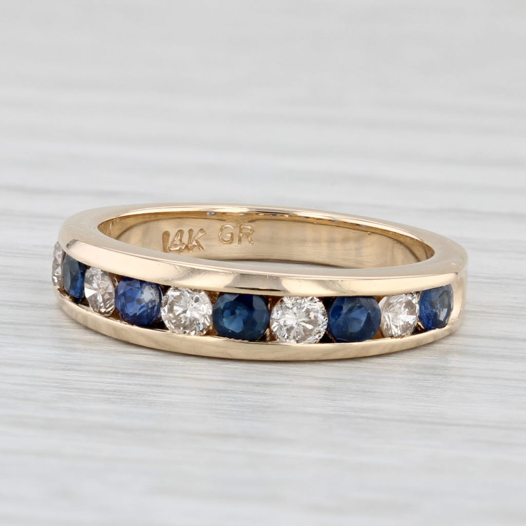 Light Gray 1.02ctw Blue Sapphire Diamond Ring 14k Yellow Gold Size 6-6.25 Stackable Band