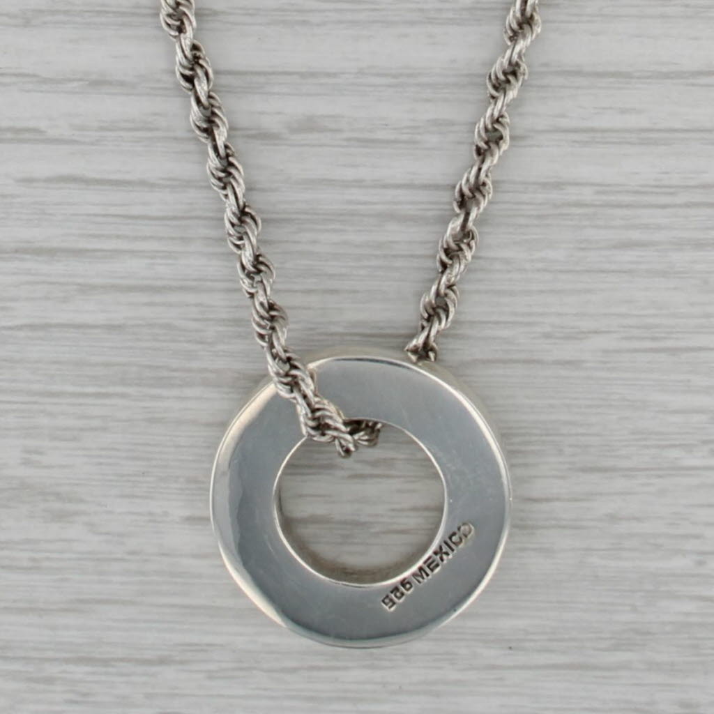 Large Circle Pendant Necklace Sterling Silver 28.75" Rope Chain Statement