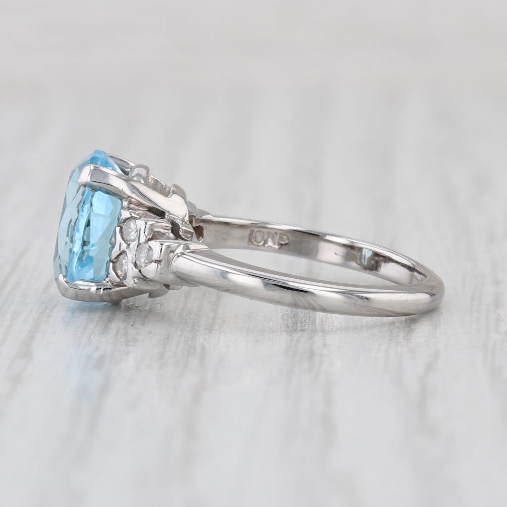 3.39ctw Oval Blue Topaz Diamond Ring 10k White Gold Size 6