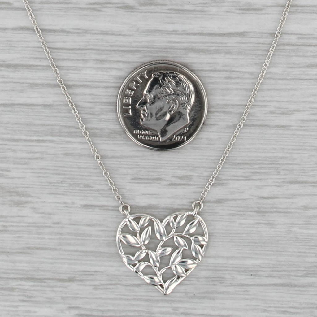 Tiffany Paloma Picasso Olive Leaf Heart Pendant Necklace w Pouch Sterling Silver