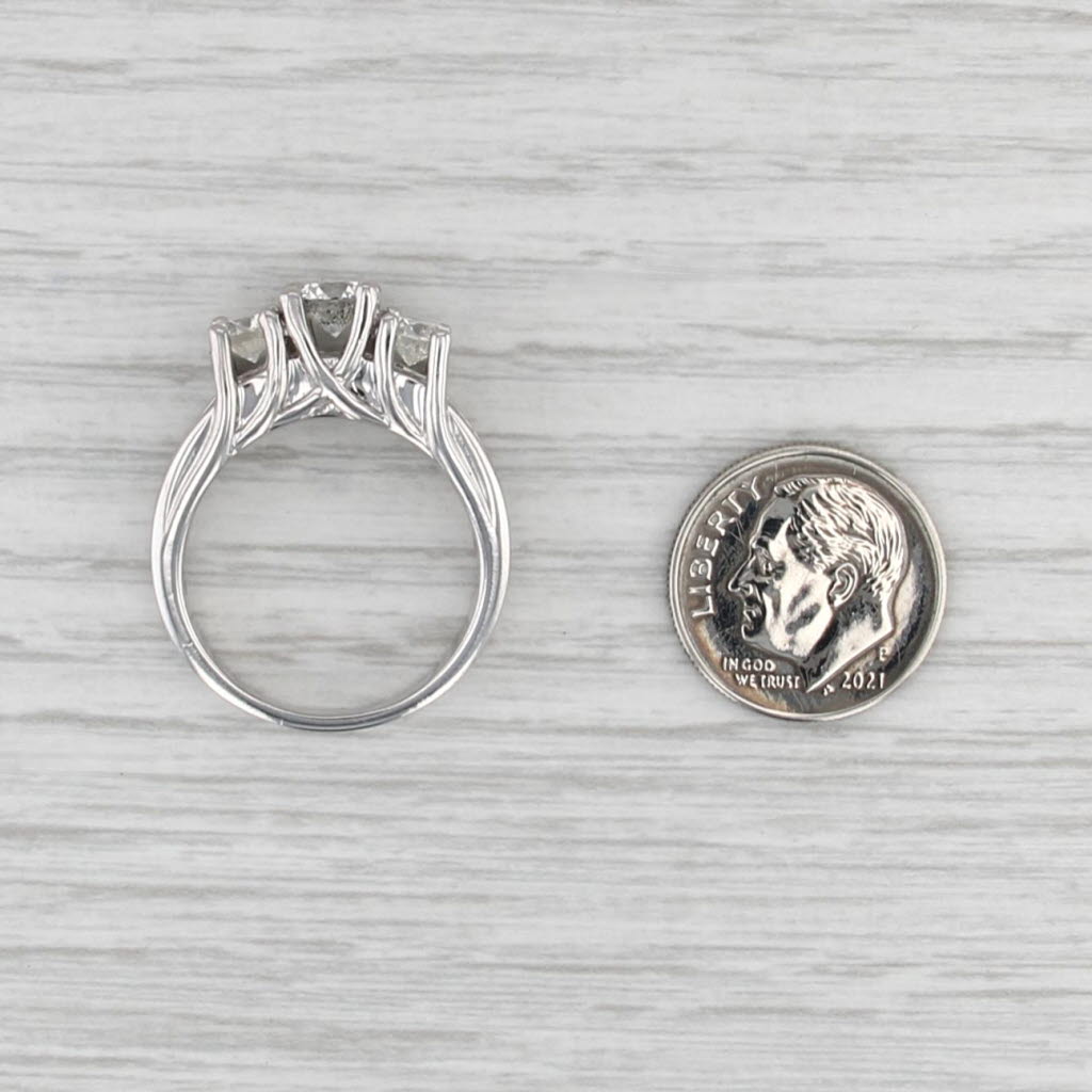 2.54ctw 3-Stone Round Brilliant Diamond Engagement Ring 14k White Gold Size 8.5