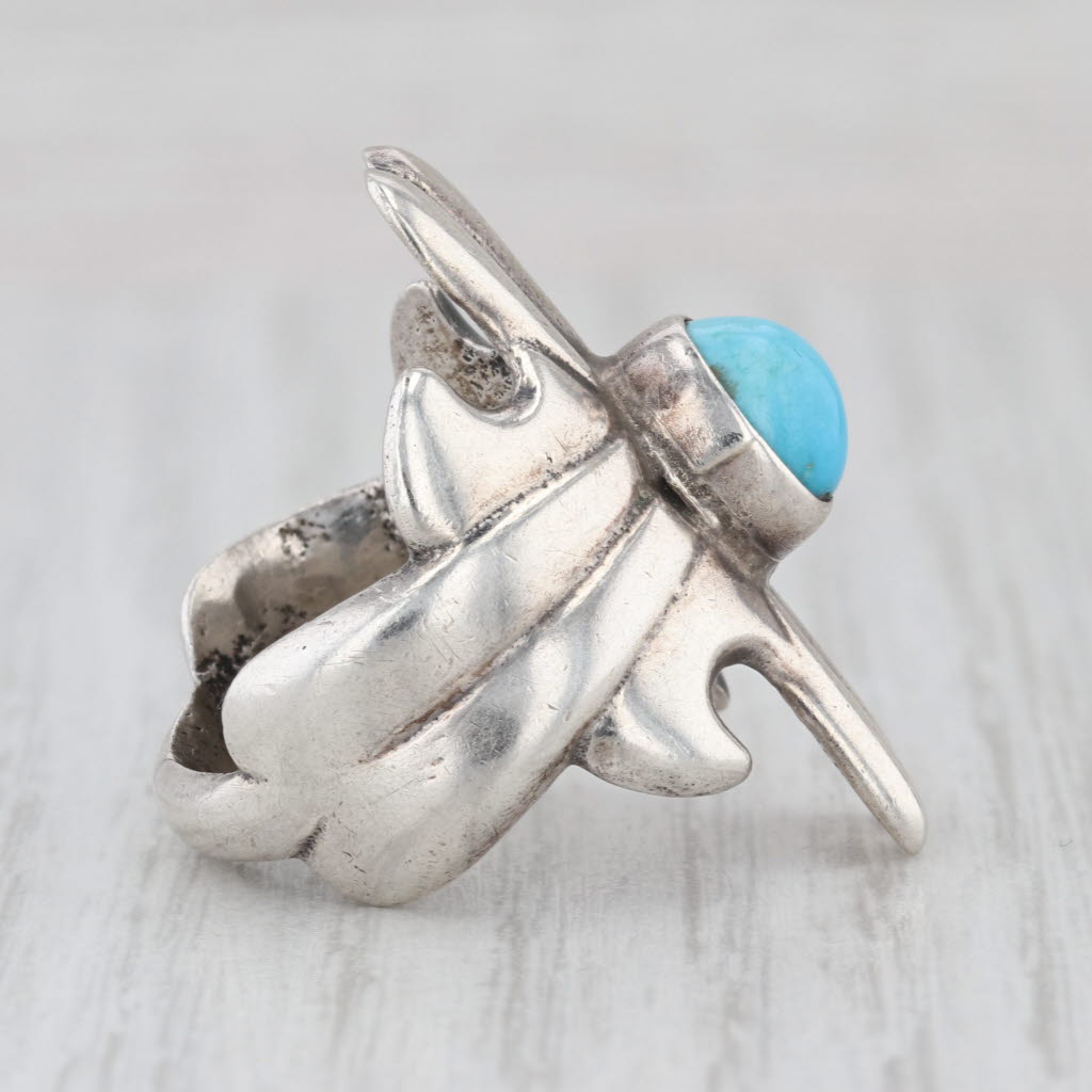 Vintage Turquoise Statement Ring Sterling Silver Sz 7 Oval Cabochon Southwestern