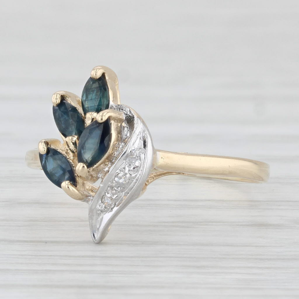 Light Gray 0.40ctw Blue Sapphire Cluster Diamond Ring 10k Yellow Gold Size 6